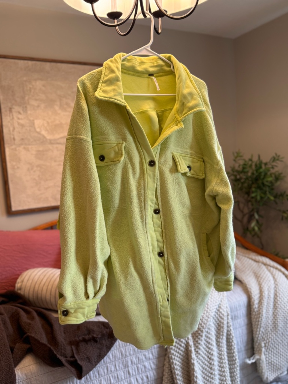 Free People Light Green Teddy Fleece Shacket